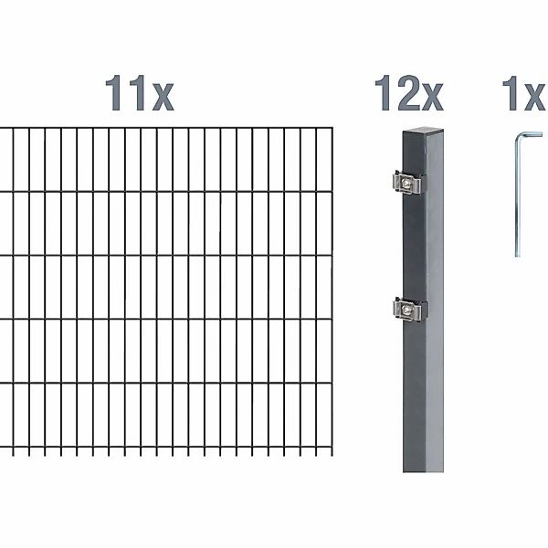 Metallzaun Grund-Set Doppelstabmatte verz. Anthrazit beschichtet 11x 2 m x günstig online kaufen