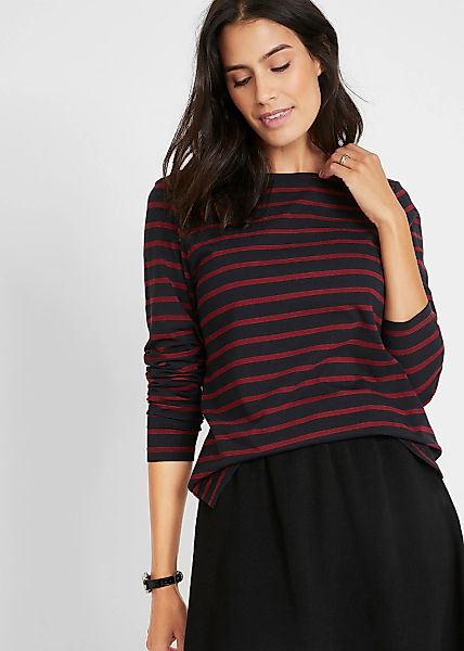 bonprix Langarmshirt Packung, 2 Stk. lockere Passform, U-Bootausschnitt, au günstig online kaufen