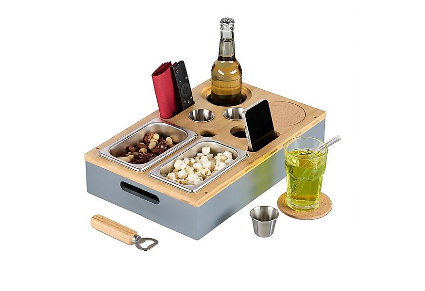 relaxdays Tabletttisch Couchbar mit Zubehör, grau günstig online kaufen