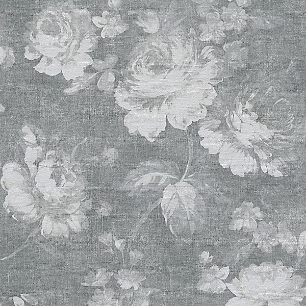 Bricoflor Vintage Tapete mit Rosen Graue Vliestapete mit Blumen in Leinenop günstig online kaufen