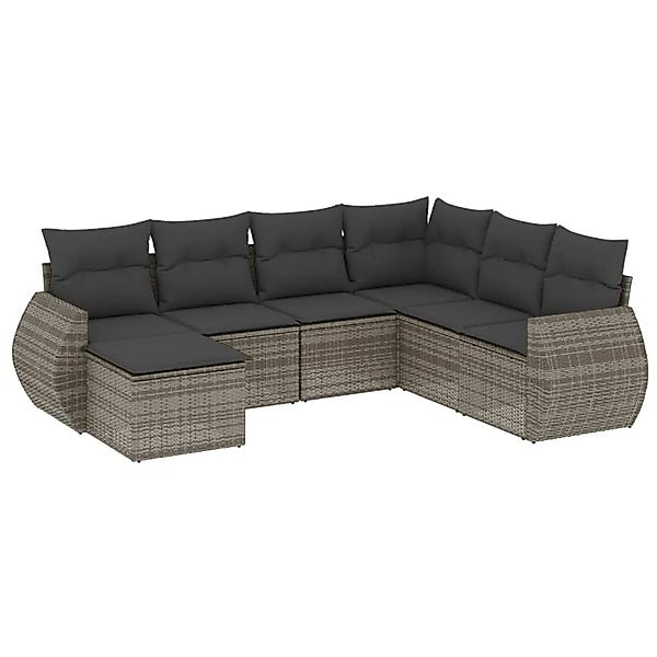 vidaXL 7-Tlg Garten-Sofagarnitur mit Kissen Grau Poly Rattan 3221699 günstig online kaufen