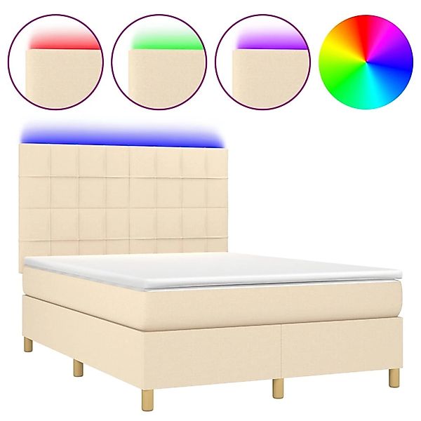 vidaXL Boxspringbett mit Matratze & LED Creme 140x190 cm Stoff 3135434 günstig online kaufen