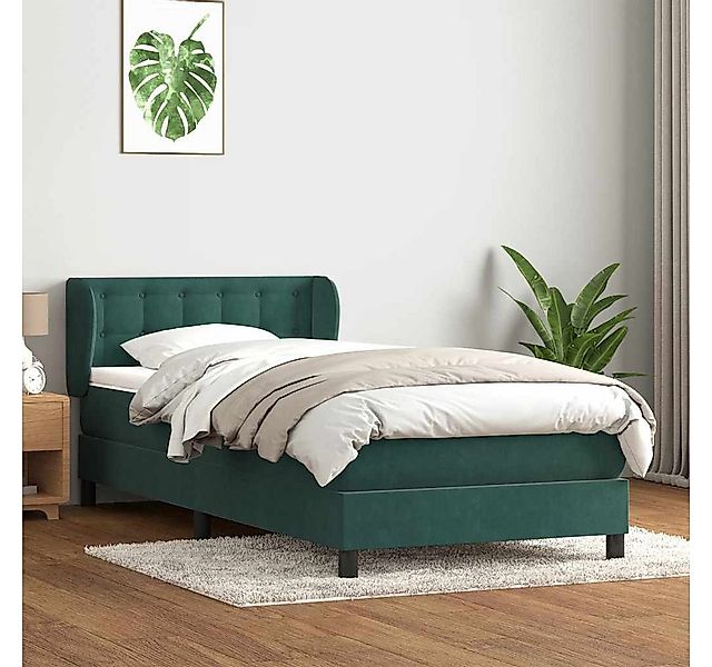 vidaXL Boxspringbett, Boxspringbett mit Matratze Dunkelgrün 90x220 cm Samt günstig online kaufen