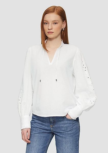 QS Langarmbluse Bluse Leichte Baumwollbluse mit Stickerei am Ärmel günstig online kaufen