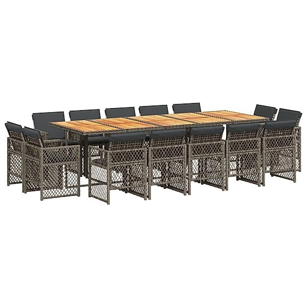 vidaXL 15-Tlg Garten-Essgruppe mit Kissen Grau Poly Rattan 3210878 günstig online kaufen
