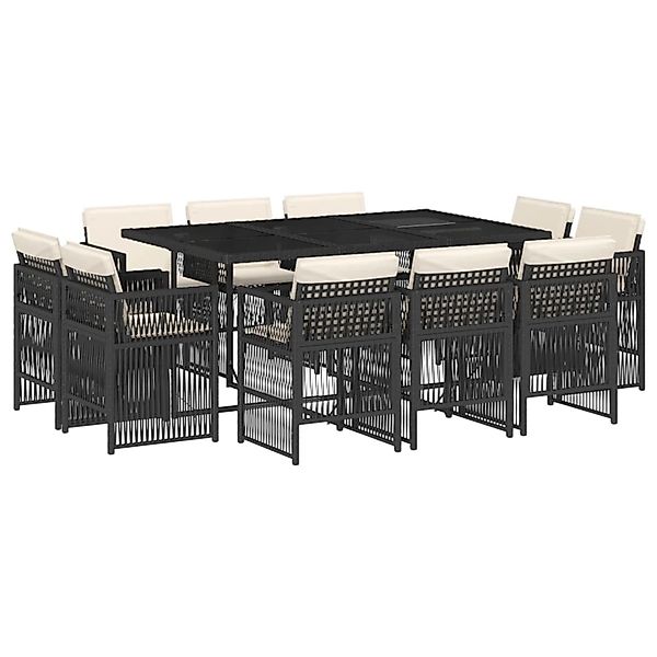 vidaXL 11-Tlg Garten-Essgruppe mit Kissen Schwarz Poly Rattan 3211026 günstig online kaufen