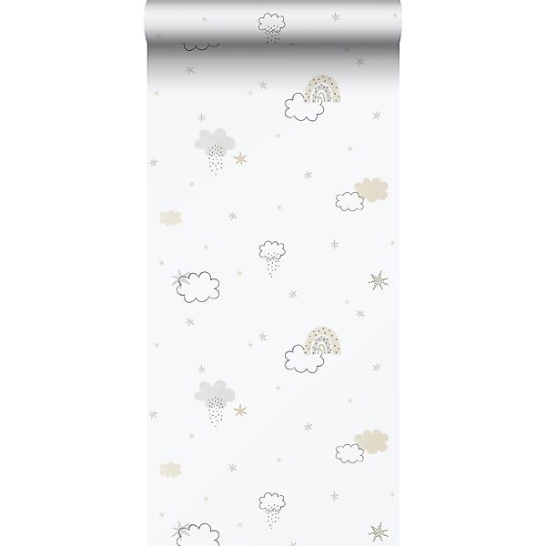 Sanders & Sanders Tapete Kleine Wolken Grau Beige Und Weiß 53 Cm X 1005 Cm günstig online kaufen