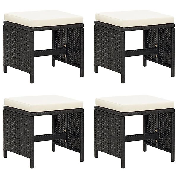 vidaXL Gartenhocker 4 Stk. mit Sitzkissen Poly Rattan Schwarz Cremeweiß günstig online kaufen