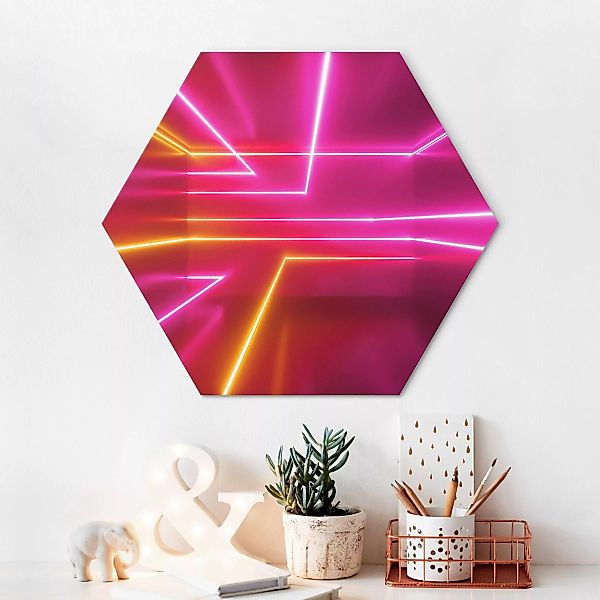 Hexagon-Alu-Dibond Bild Pinke Neonstreifen günstig online kaufen