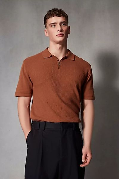 Next Polokragenpullover Regular Fit Kurzarm-Poloshirt mit Reißverschluss (1 günstig online kaufen