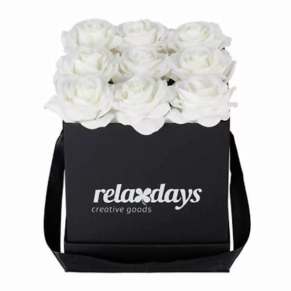 relaxdays Schwarze Rosenbox eckig mit 9 Rosen weiß günstig online kaufen