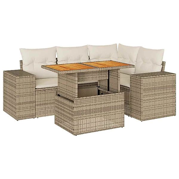vidaXL 5-Tlg Garten-Sofagarnitur mit Kissen Beige Poly Rattan 3327369 günstig online kaufen