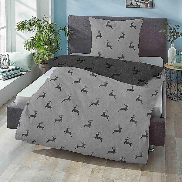 Bettwäsche dormabell Satin 0614-17 Hirsch grau anthrazit 135x200 günstig online kaufen