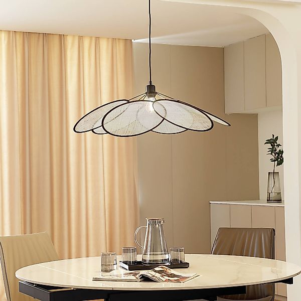 Lindby Hängeleuchte Astraia, natur/schwarz, Leinen, Ø 80 cm günstig online kaufen
