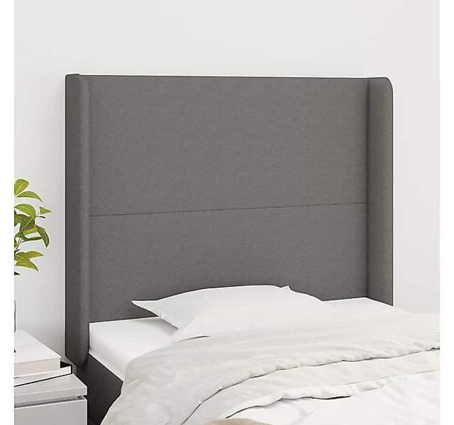 vidaXL Bett, Kopfteil mit Ohren Dunkelgrau 83x16x118/128 cm Stoff günstig online kaufen