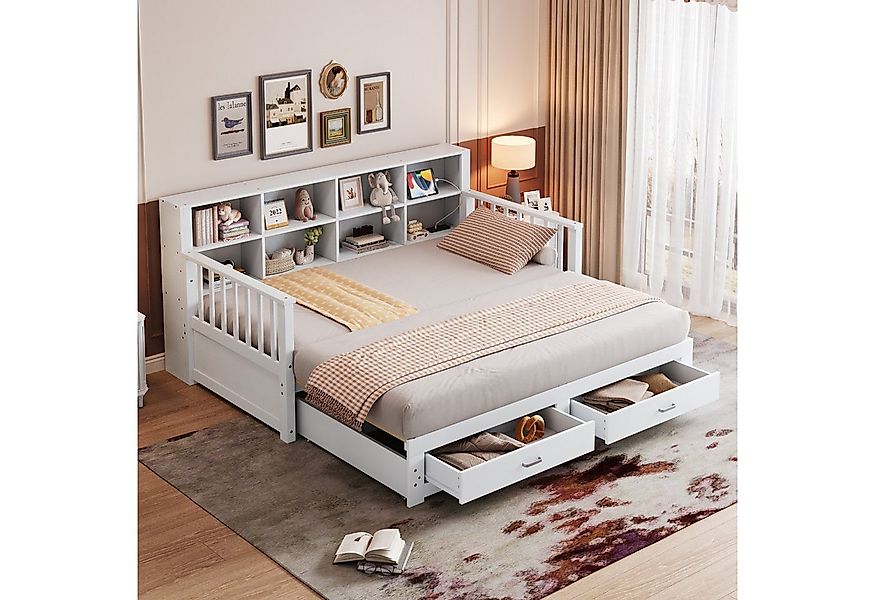 HAUSS SPOLE Polsterbett 160×200cm Doppelbett Jugendbett mit 2 Leselichtern günstig online kaufen