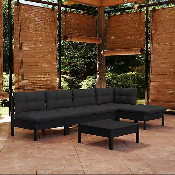 6-tlg. Garten-lounge-set Mit Kissen Schwarz Kiefernholz günstig online kaufen