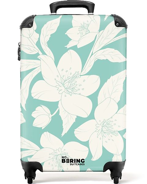 NoBoringSuitcases.com© Hartschalen-Trolley Türkis mit weißen Blumen günstig online kaufen