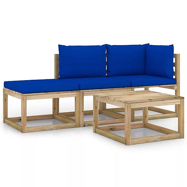 4-tlg. Garten-lounge-set Mit Blauen Kissen günstig online kaufen