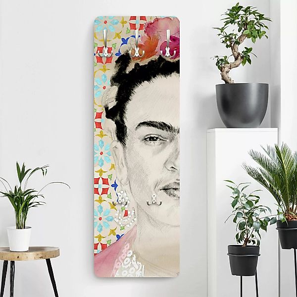 Wandgarderobe Holzpaneel Frida mit rosa Blüten II günstig online kaufen