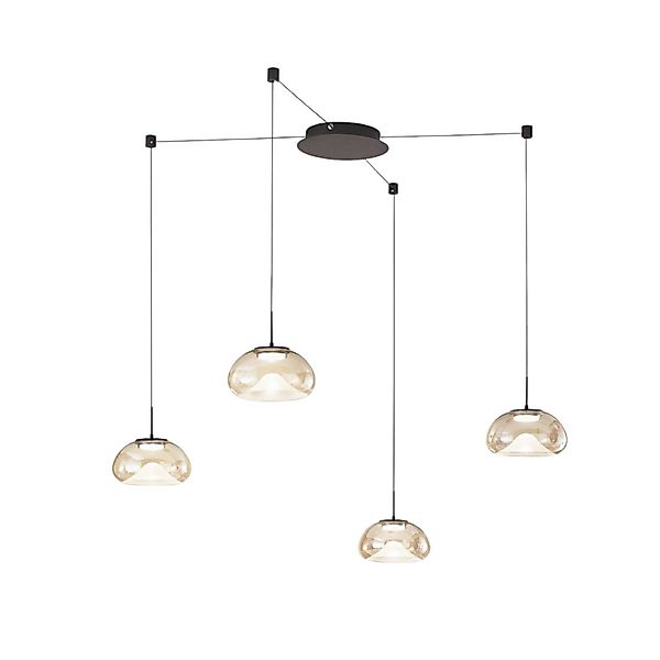 LED-Hängeleuchte Brena, 4-flg., cognac, Glas, CCT, dimmbar günstig online kaufen