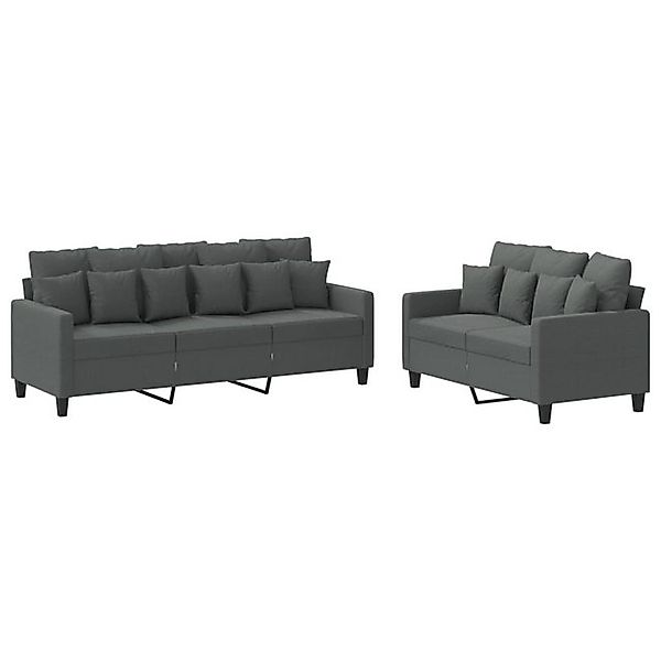 vidaXL Sofa 2-tlg. Sofagarnitur mit Kissen Dunkelgrau Stoff günstig online kaufen