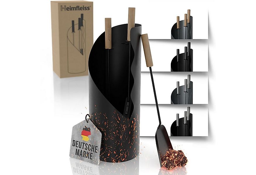 Heimfleiss® Kamingarnitur Modernes Kaminbesteck aus Stahl & Holz – 3-teilig günstig online kaufen
