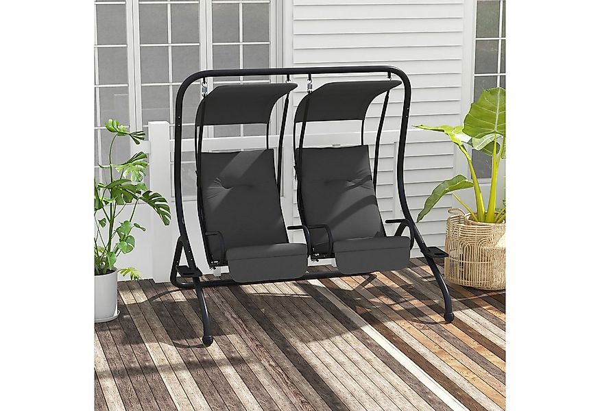 Outsunny Hollywoodschaukel mit Becherhalter, Sitzkissen, Sonnendach, belast günstig online kaufen