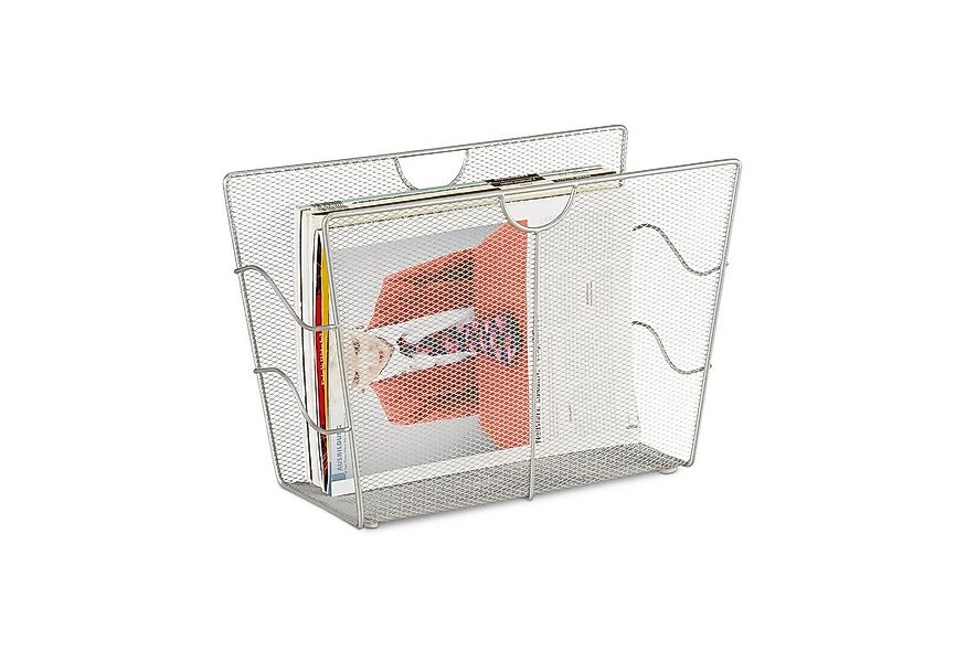 relaxdays Zeitungsständer Mesh, silber günstig online kaufen