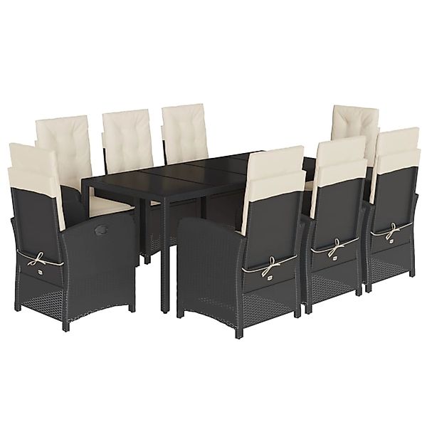 vidaXL 9-Tlg Garten-Essgruppe mit Kissen Schwarz Poly Rattan 3212201 günstig online kaufen