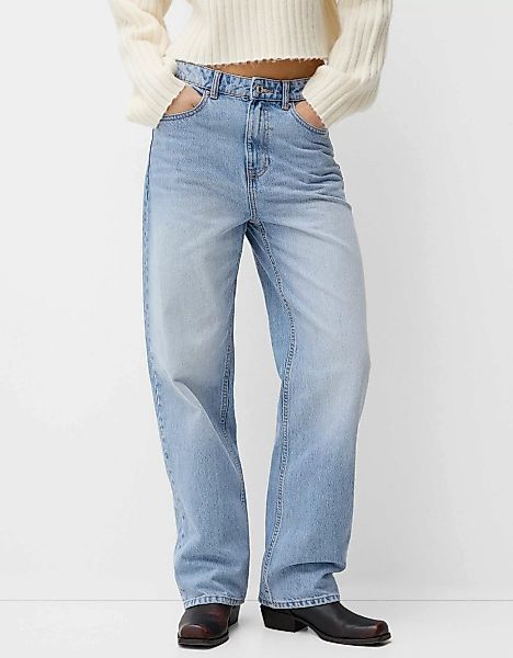 Bershka Straight-Jeans Mit Wide-Leg Damen 34 Ausgewaschenes Blau günstig online kaufen