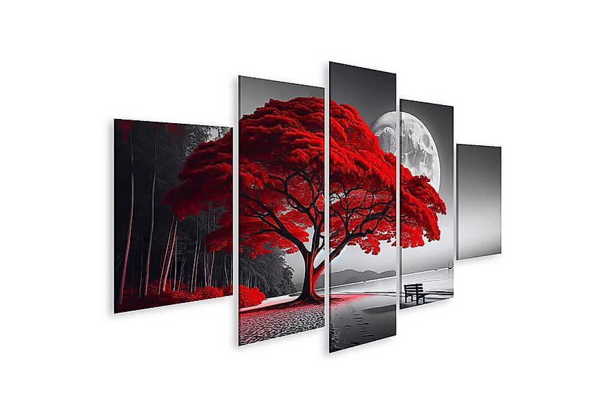 islandburner Leinwandbild Leuchtend Roter Baum an Einem Stillen Strand mit günstig online kaufen