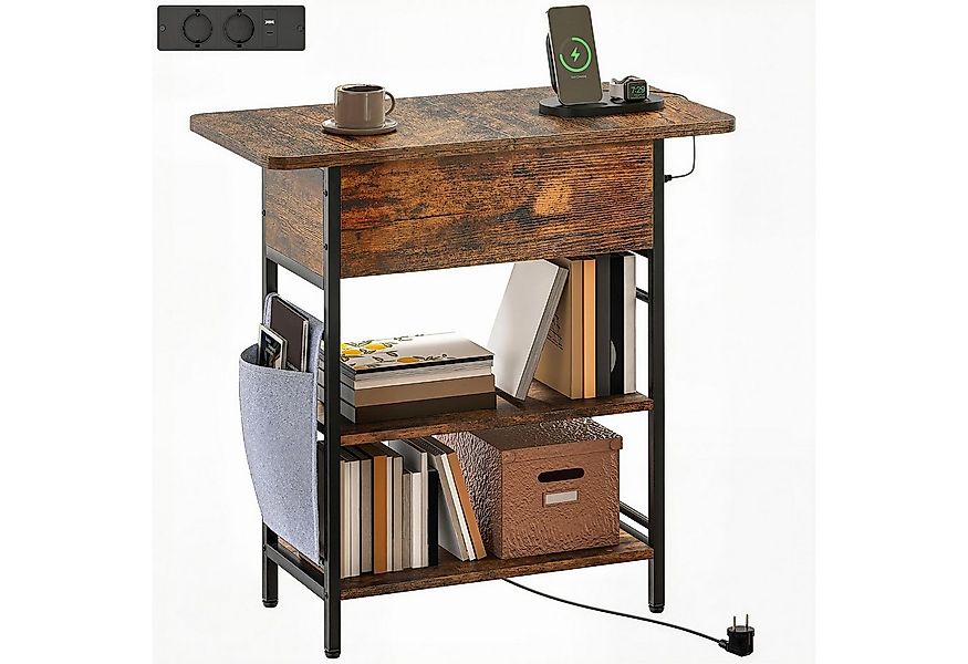 HOMCOM Beistelltisch mit Steckdosenleiste, 2 Ebenen, USB-Anschlüssen, Staur günstig online kaufen