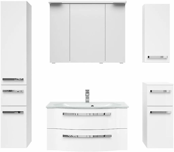 Saphir Badmöbel-Set "Serie 4005, vormontiert, Glaswaschbecken, Spiegelschra günstig online kaufen