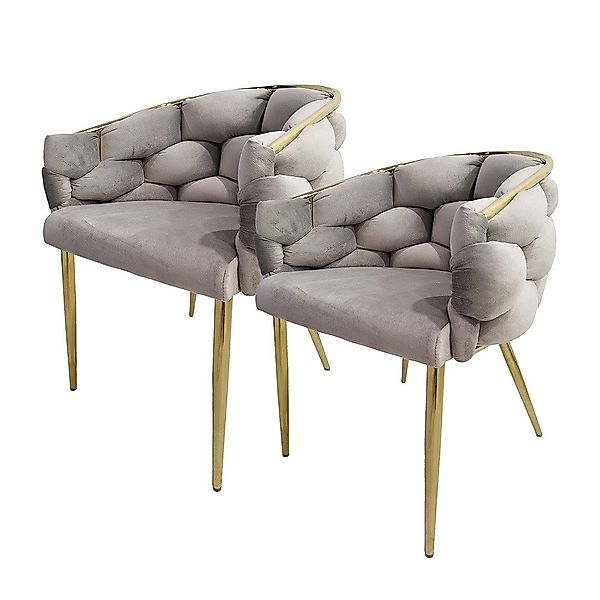 Qiyano Esszimmerstuhl Design-Stuhl 2er Set Taupe/Gold günstig online kaufen