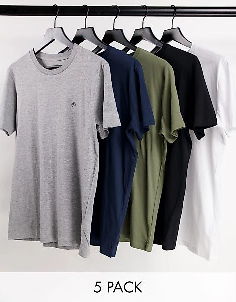 Jack & Jones – 5er-Pack T-Shirts mit Rundhalsausschnitt und Logo-Mehrfarbig günstig online kaufen