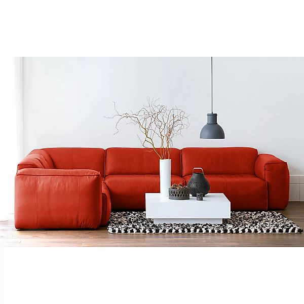 home24 Studio Copenhagen Ecksofa Hudson II Rot Echtleder 325x71x260 cm (BxH günstig online kaufen