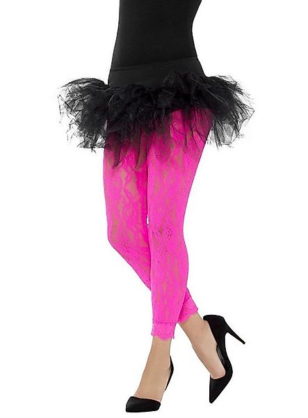 Smiffys Kostüm Spitzen-Leggings neon-pink, 80er Jahre Leggings mit floralem günstig online kaufen
