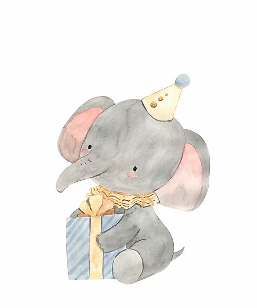 Lüttenhütt Poster "Elefant mit Geschenk und Partyhut", Elefant-Elefanten-El günstig online kaufen