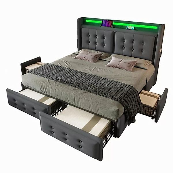 TavilaEcon Stauraumbett Doppelbett mit Led-Kopfteil und USB Ladefunktion un günstig online kaufen