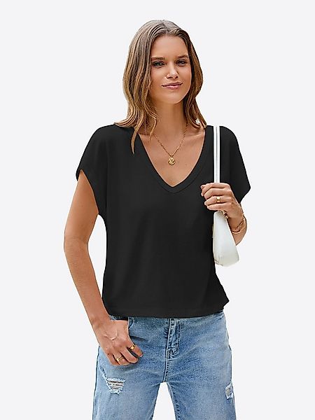 Imily Bela T-Shirt Damen Cropped Tiefer V-Ausschnitt Kurzarm Sommer Casual günstig online kaufen