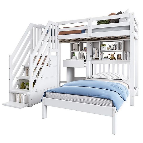 OKWISH Etagenbett Doppelbett Kinderbett (mit Schreibtisch und Regale, mit L günstig online kaufen