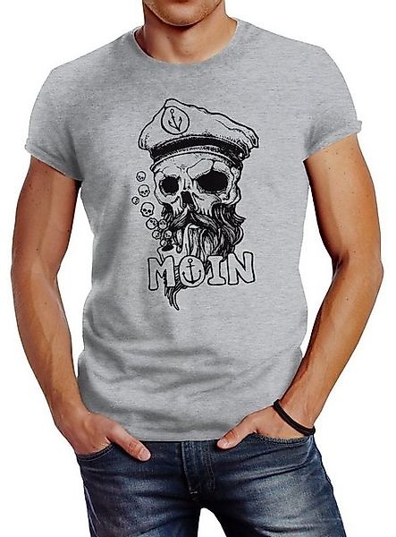 Neverless Print-Shirt Herren T-Shirt Moin Kapitän Totenkopf Anker Bart Hamb günstig online kaufen