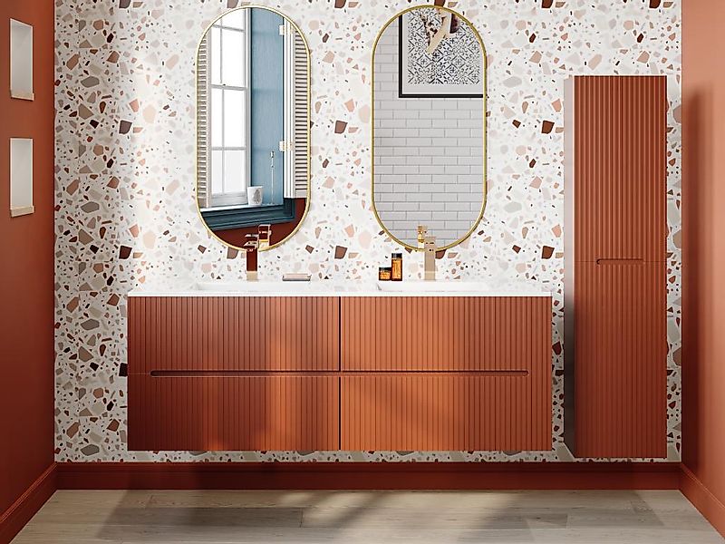 Waschbeckenunterschrank hängend mit Einbauwaschbecken & Badhochschrank - Te günstig online kaufen