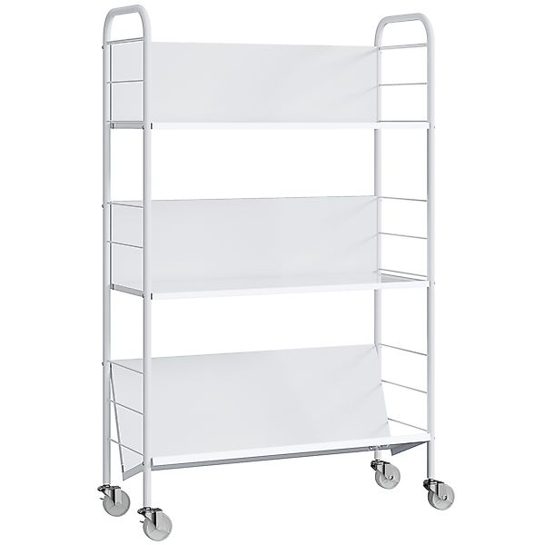 HOMCOM Bücherregal Mobiles Aufbewahrungsregal mit 3 Ebenen, Rädern, rollbar günstig online kaufen