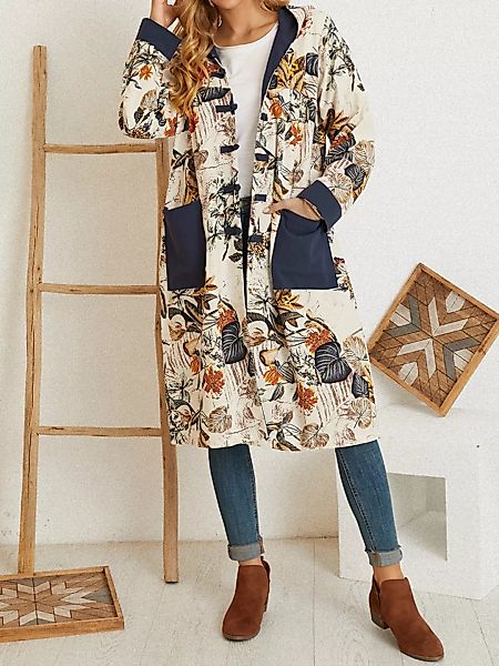Vintage Floral Patchwork Kapuzen-Baumwolle Plus Größe Trenchcoats günstig online kaufen