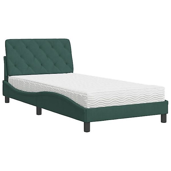 vidaXL Bettgestell, Bett mit Matratze Dunkelgrün 100x200 cm Samt günstig online kaufen