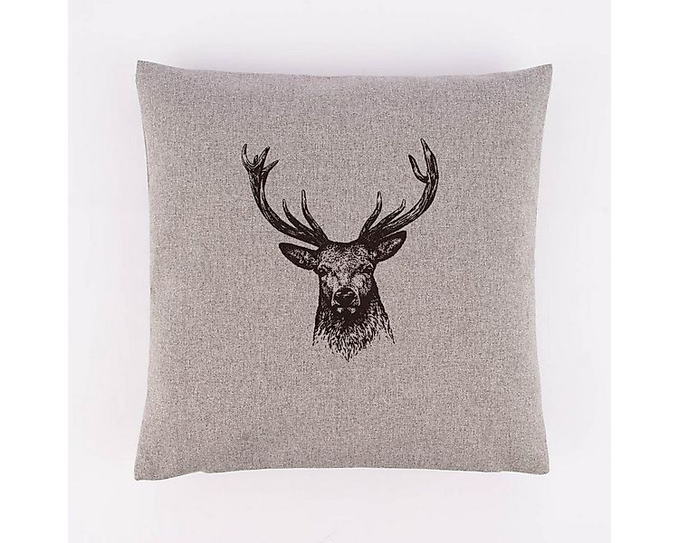 SCHÖNER LEBEN. Dekokissen Kissenhülle NORWEGEN mit Hirschkopf grau meliert günstig online kaufen
