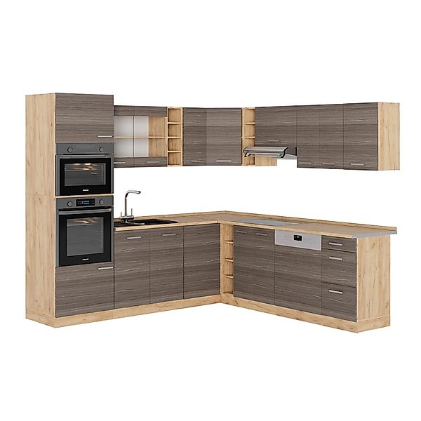 Vicco R-Line Eckküche Edelgrau/Goldkraft Eiche 237 x 60 cm ohne Arbeitsplat günstig online kaufen