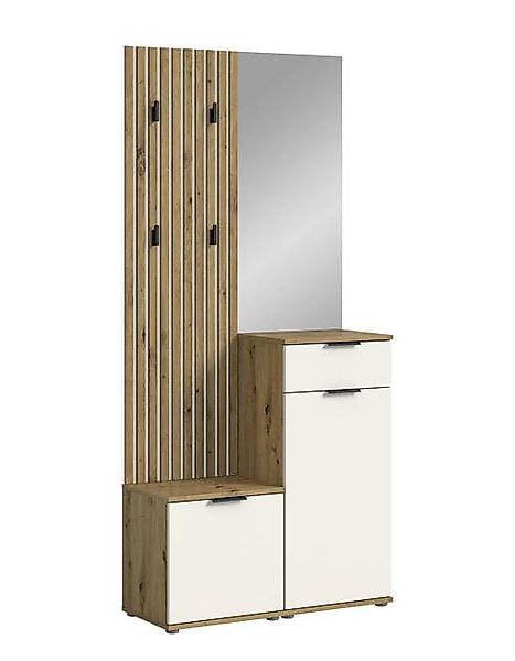 Kompakt-Garderobe ca. 88x195x35 cm Artisan / Weiß günstig online kaufen